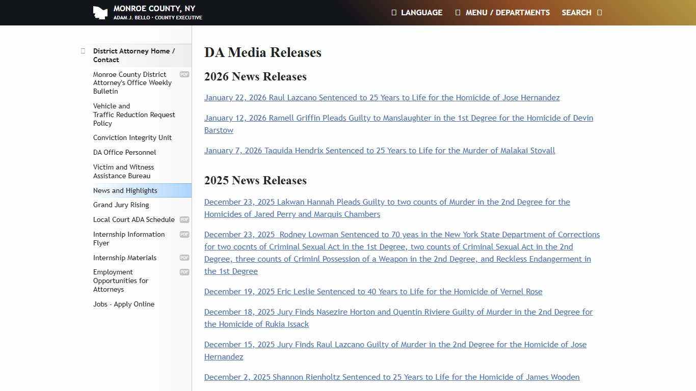 Monroe County, NY - DA Media Releases