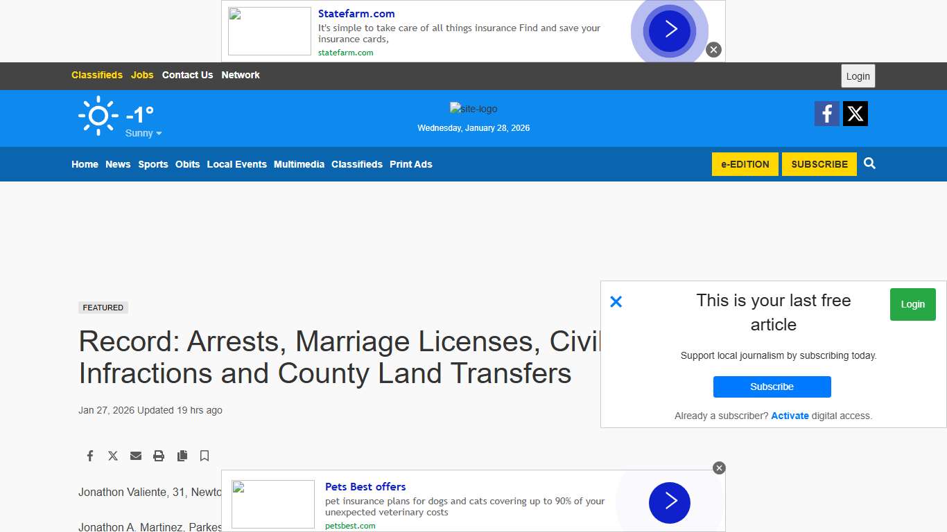 Record: Arrests, Marriage Licenses, Civil Collections, Infractions and County Land Transfers Newton County Enterprise newsbug.info