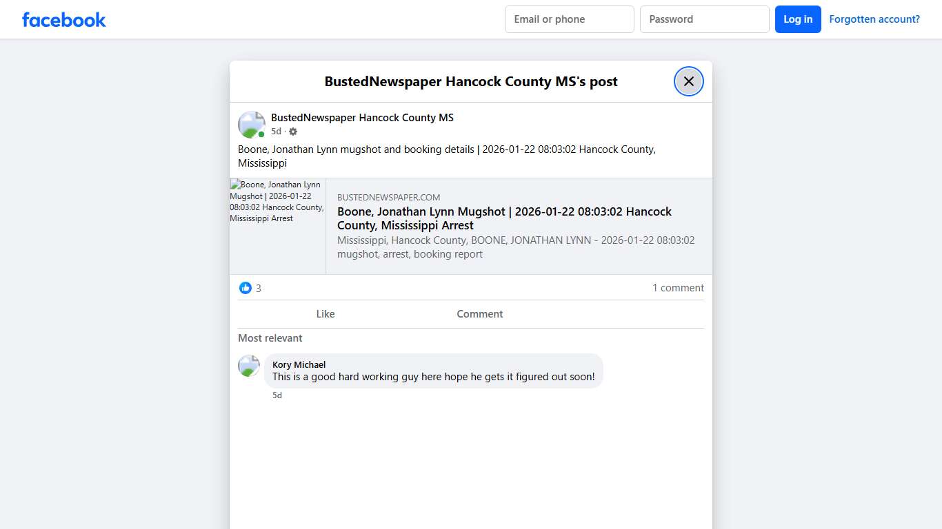 Boone, Jonathan Lynn... - BustedNewspaper Hancock County MS Facebook