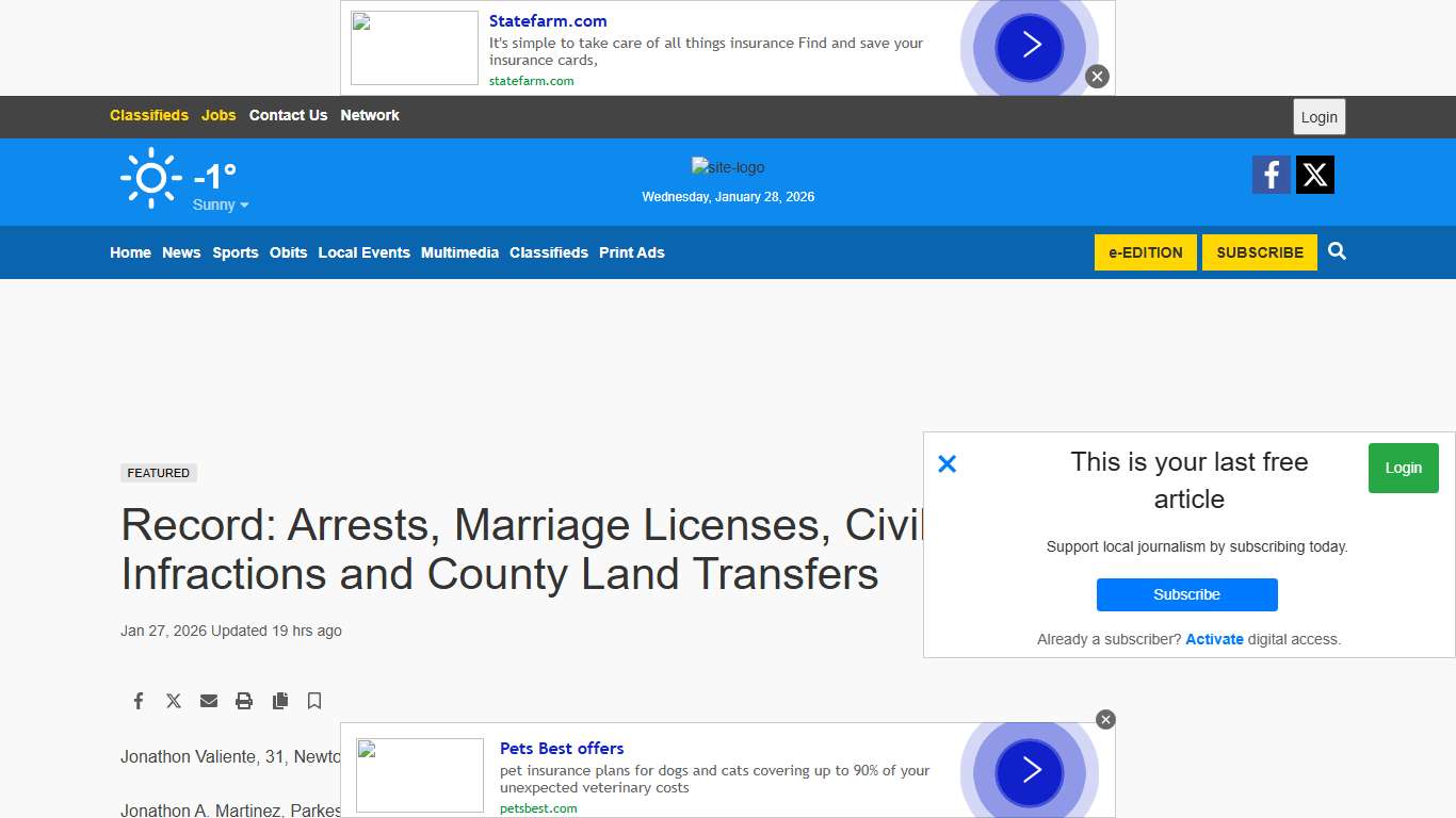 Record: Arrests, Marriage Licenses, Civil Collections, Infractions and County Land Transfers Newton County Enterprise newsbug.info